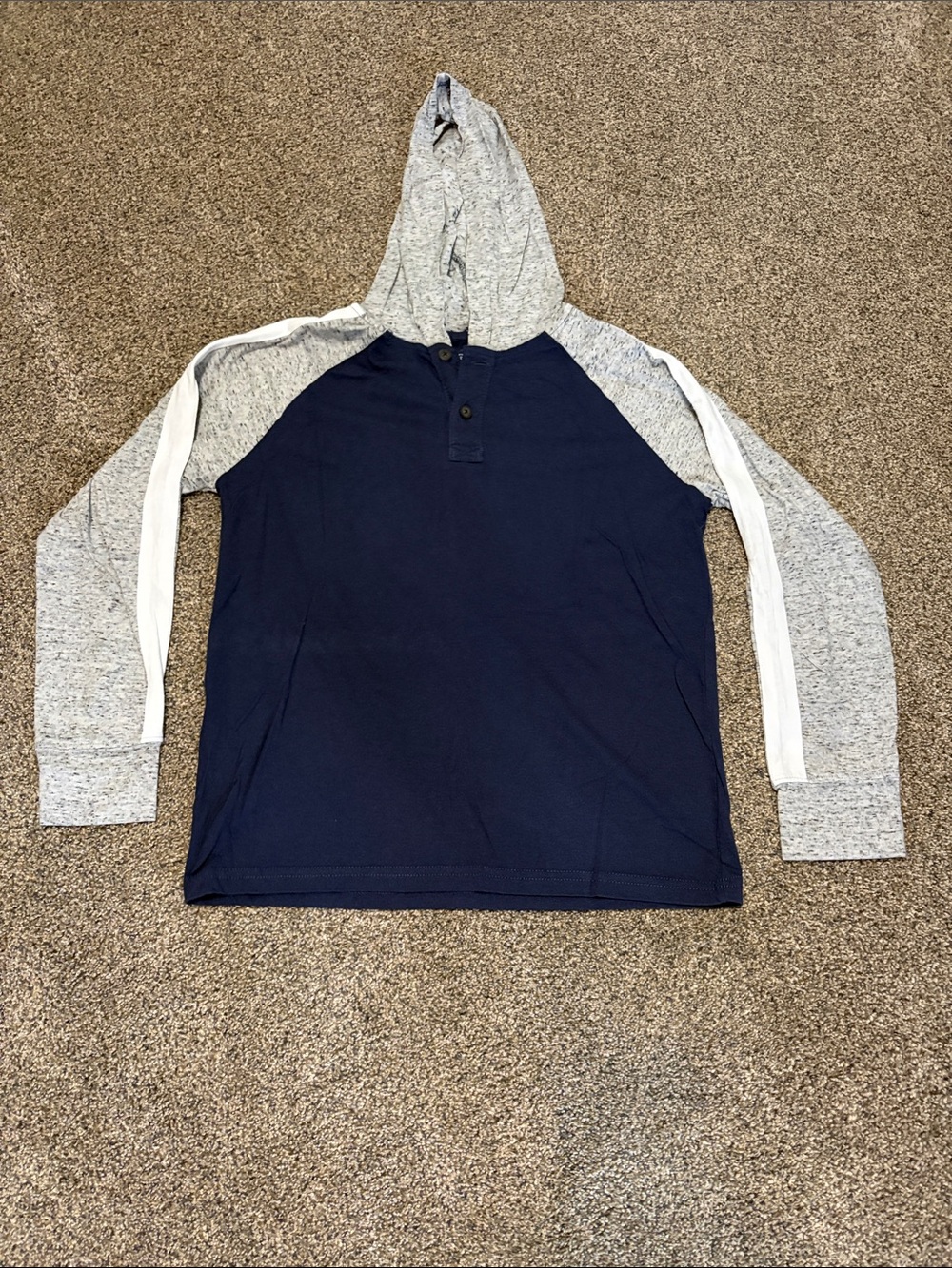 Boys Arizona Jean Co Navy Blue Hooded Long Sleeve Tee w/Gray Sleeves L 14/16
